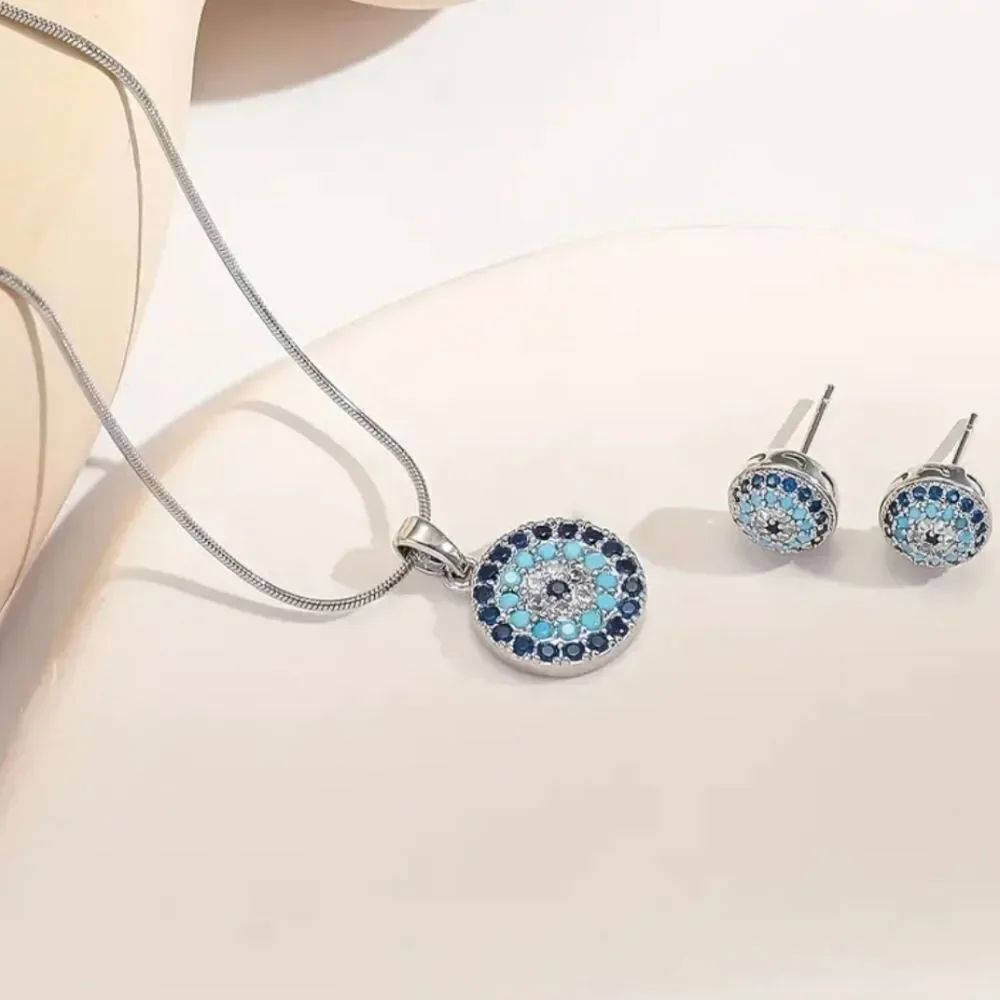 Round Evil Eye Diamond Necklace & Earrings Set